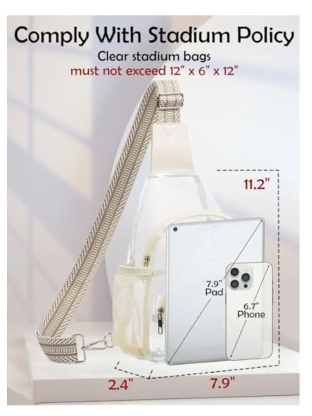 Clear Crossbody Bag for Stadium Events, Sling Backpack with Water Bottle